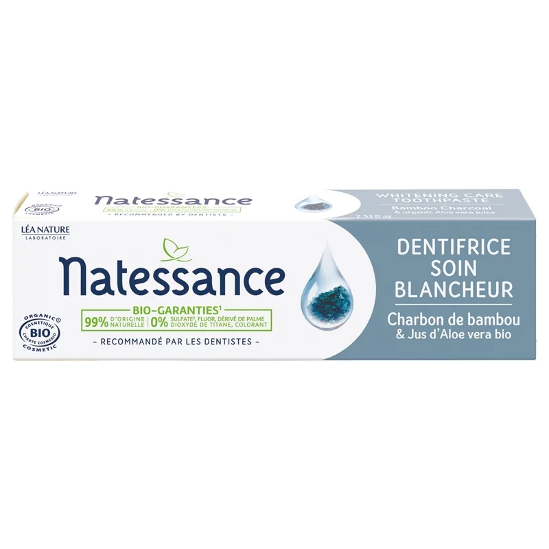 Dentrifrice soin blancheur BIO charbon de bambou sans fluor - 75ml - Natessance