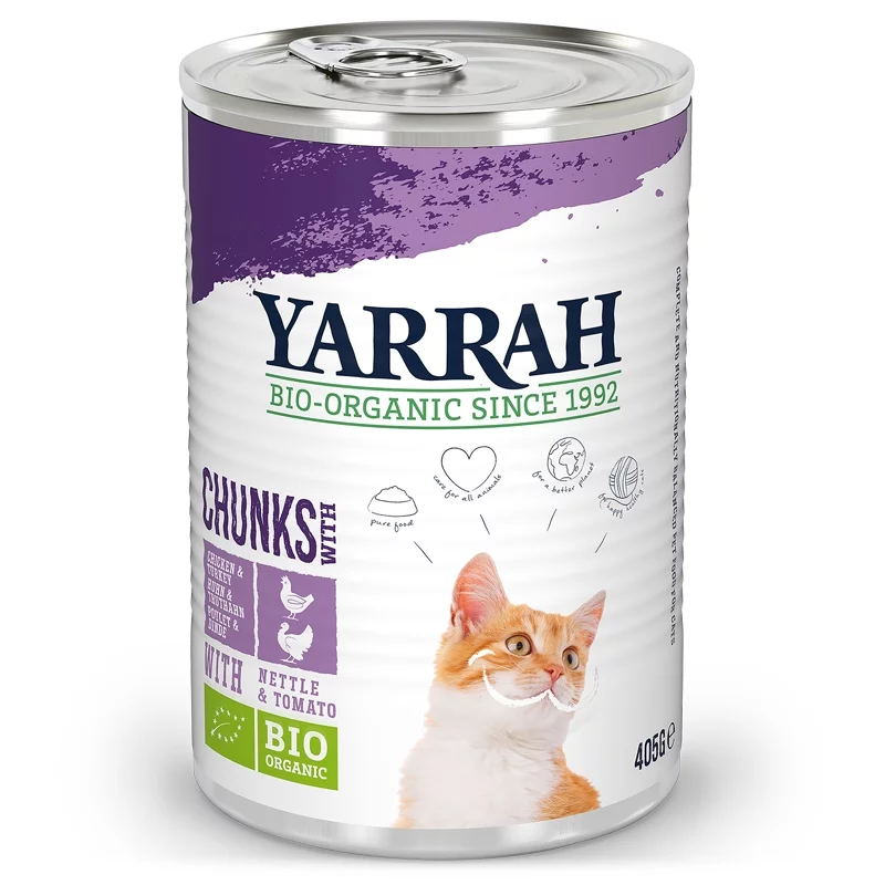 Bouchées poulet & dinde en sauce avec orties pour chat BIO - 405g - Yarrah