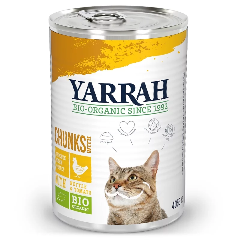 Bouchées poulet en sauce avec orties pour chat BIO - 405g - Yarrah