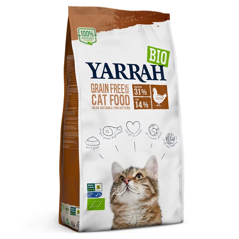 Croquettes poulet & poisson sans céréales pour chat BIO - 800g - Yarrah