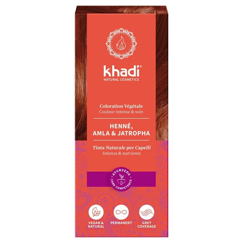 BIO-Pflanzenhaarfarbe Henna, Amla & Jatropha - 100g - Khadi