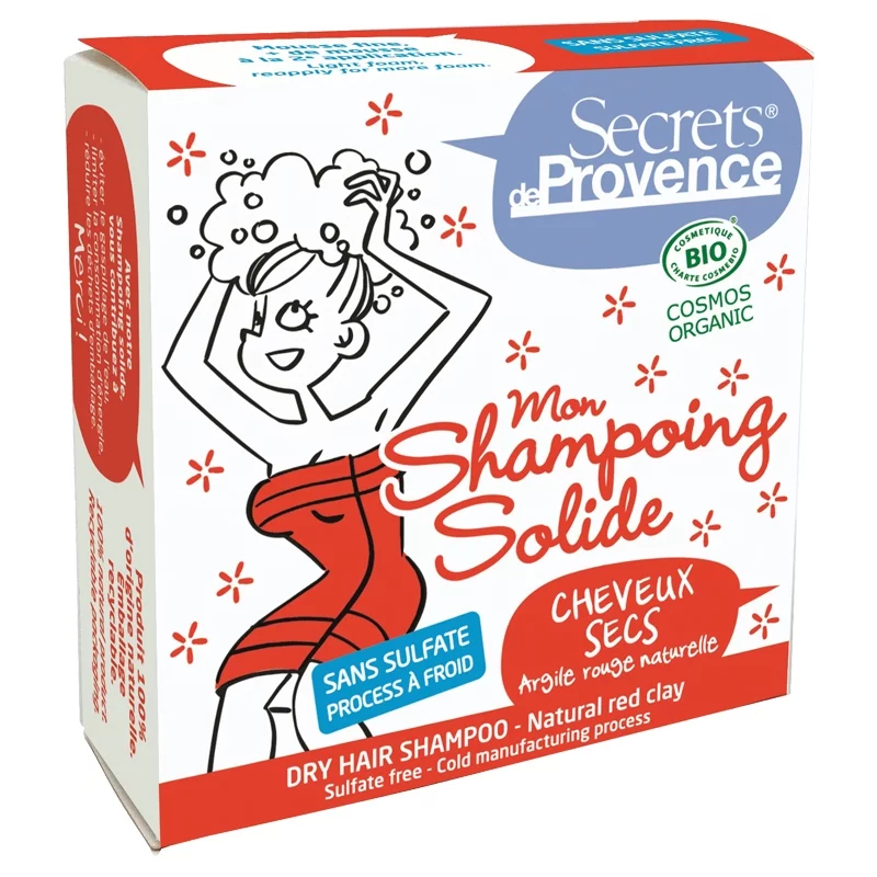 Shampooing solide cheveux secs BIO argile rouge - 85g - Secrets de Provence