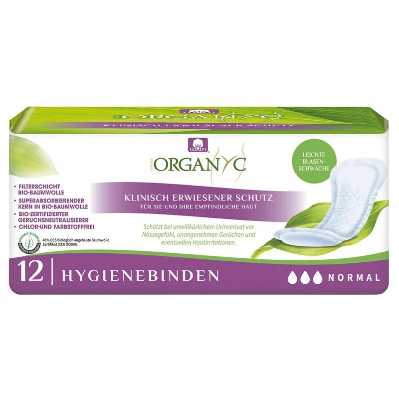 Serviettes pour incontinence Normal ECO fuites moyennes - 12 pcs - Organyc﻿