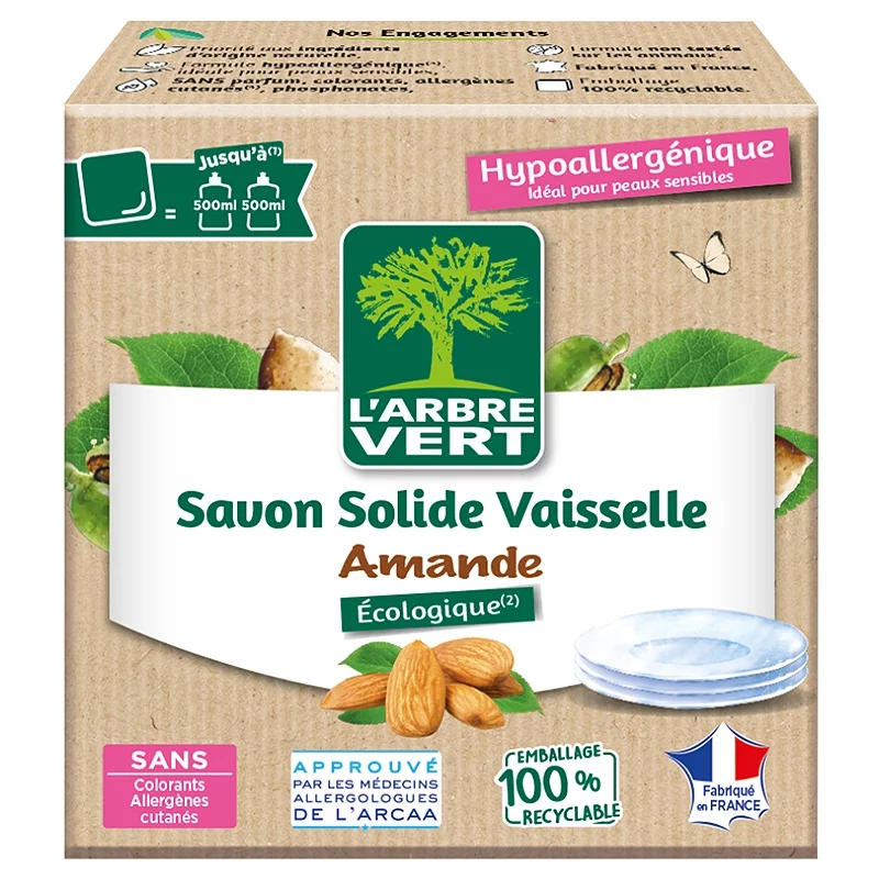 Savon solide vaisselle écologique amande - 125g - L'Arbre Vert