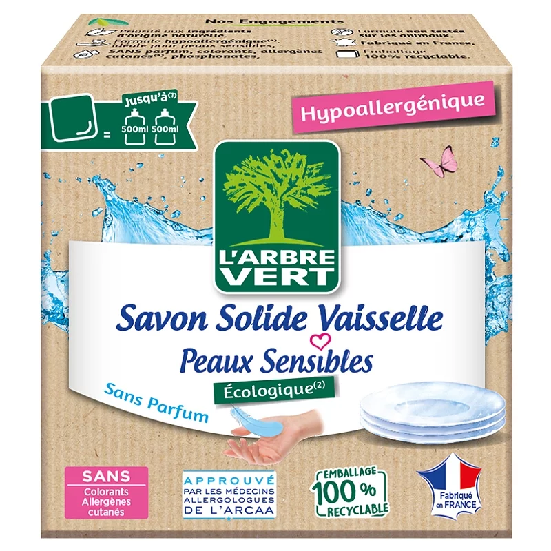 Savon solide vaisselle écologique peau sensible - 125g - L'Arbre Vert