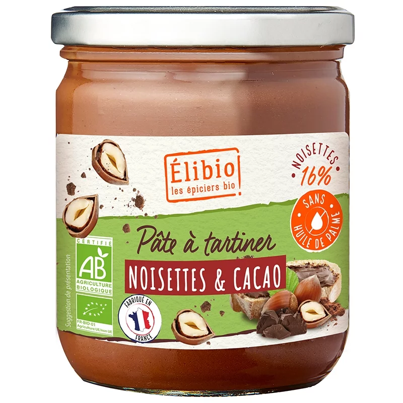 Pâte à tartiner noisettes et cacao BIO - 400g - Élibio