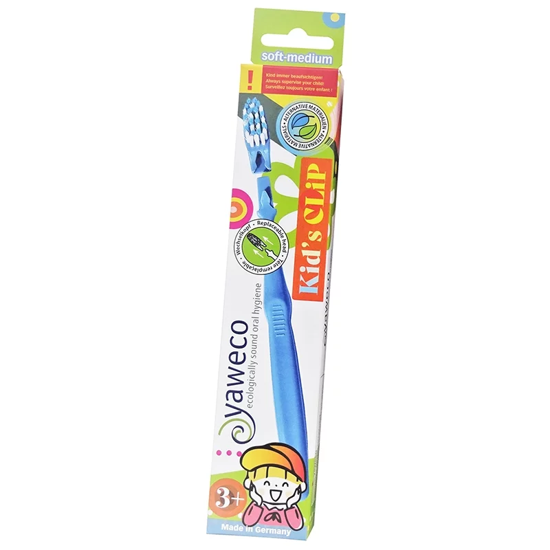 Brosse à dents enfant à tête interchangeable Bleu Soft-Medium - Yaweco