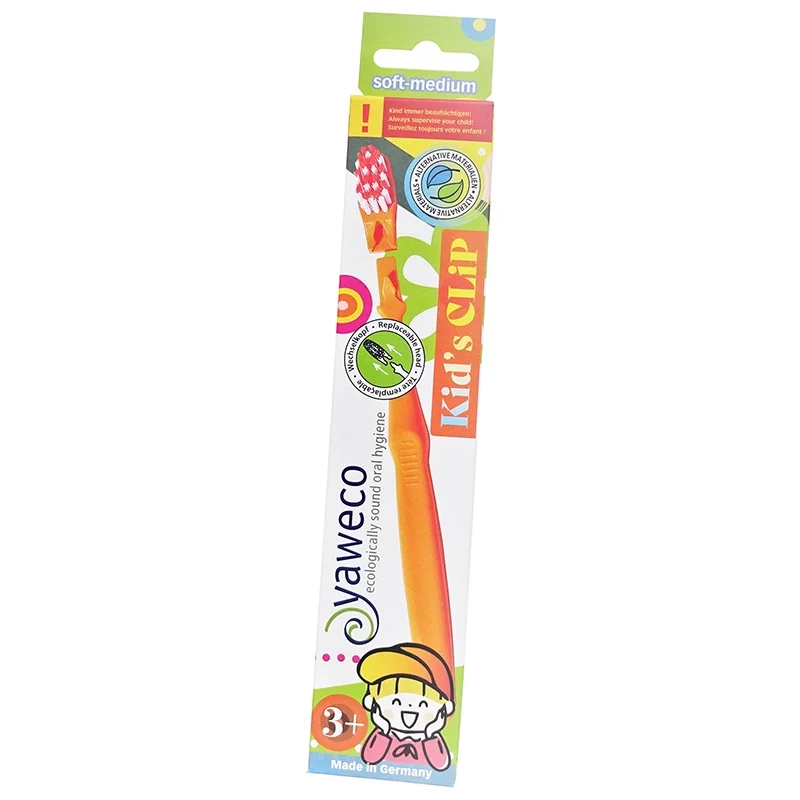 Brosse à dents enfant à tête interchangeable Orange Soft-Medium - Yaweco