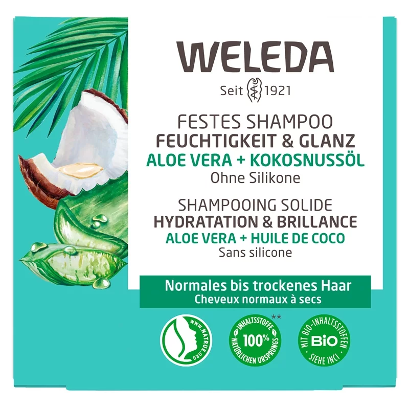 Festes Shampoo BIO Feuchtigkeit & Glanz Aloe Vera - 50g - Weleda