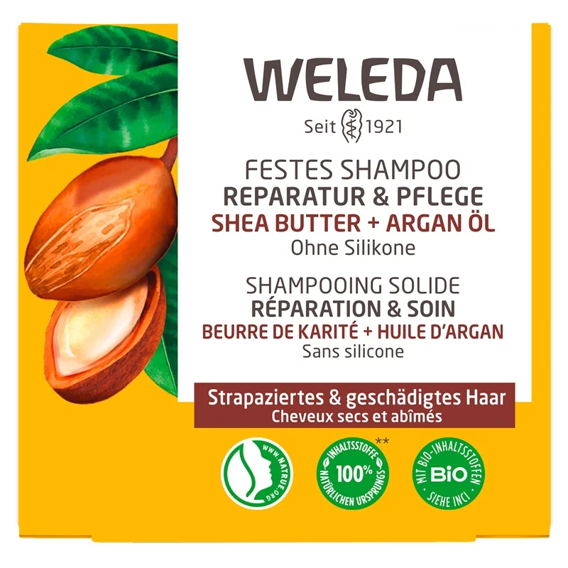 Festes Shampoo Reparatur & Pflege Shea Butter & Argan BIO - 50g - Weleda