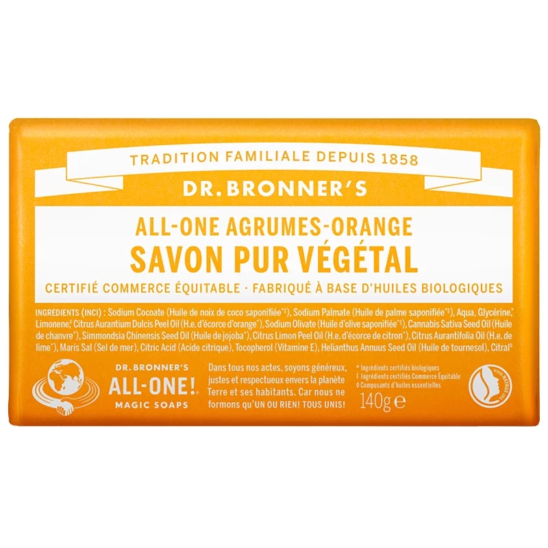 Savon pur BIO agrumes & orange - 140g - Dr. Bronner's