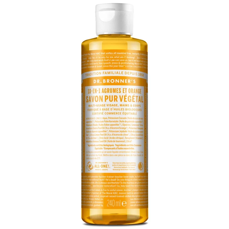 Savon liquide 18-en-1 BIO agrumes & orange - 240ml - Dr. Bronner's