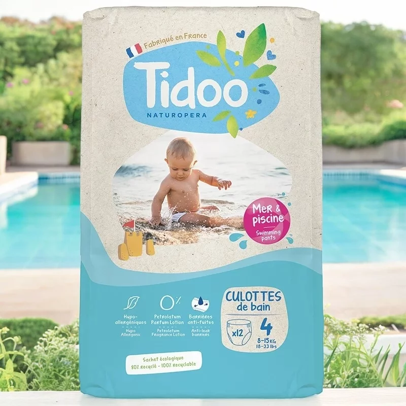 Couches de bains écologiques Taille 4 M 8-15 kg - 12 pièces - Tidoo
