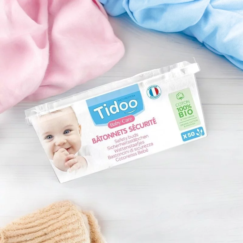 Bâtonnets sécurité bébé en coton BIO - 50 pièces - Tidoo