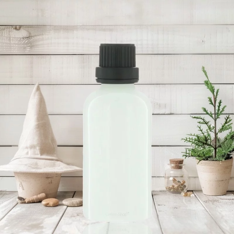 Weisse Glasflasche 50ml mit schwarzem Ausgiesser-Schraubverschluss und Sicherheitsring - 1 Stück - Potion & Co