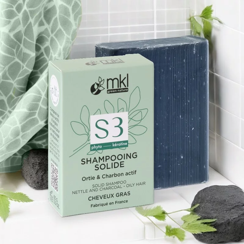 Shampooing solide purifiant naturel charbon actif - 65g - MKL Green Nature