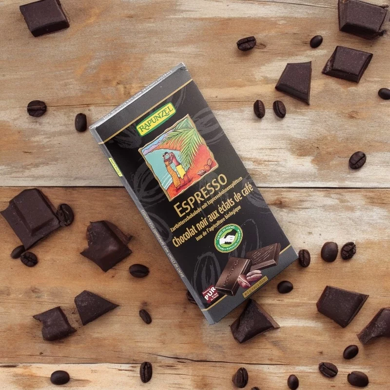 Chocolat noir aux éclats de café Espresso BIO - 80g - Rapunzel