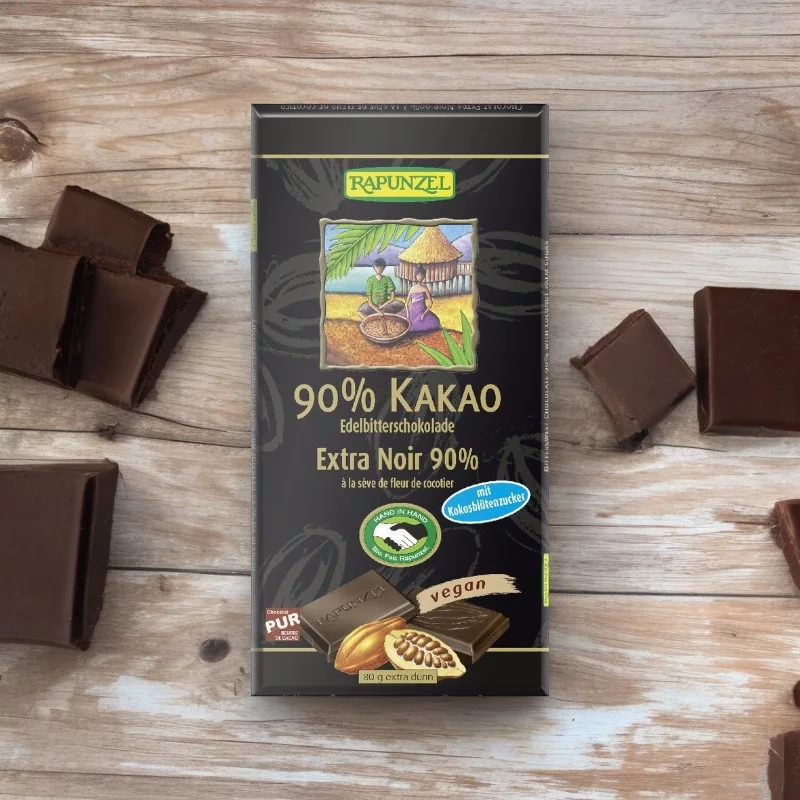Edelbitterschokolade mit 90% Kakao & Kokosblütenzucker BIO - 80g - Rapunzel