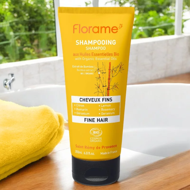 Shampooing cheveux fins BIO citron, romarin & géranium - 200ml - Florame