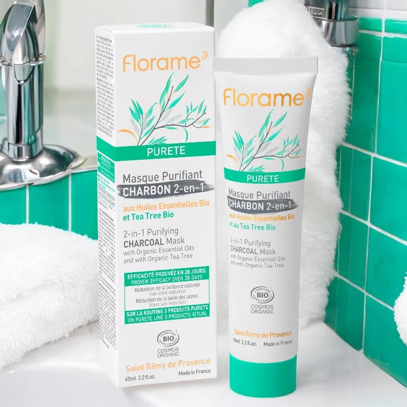 Masque purifiant 2 en 1 BIO charbon & tea tree - 65ml - Florame