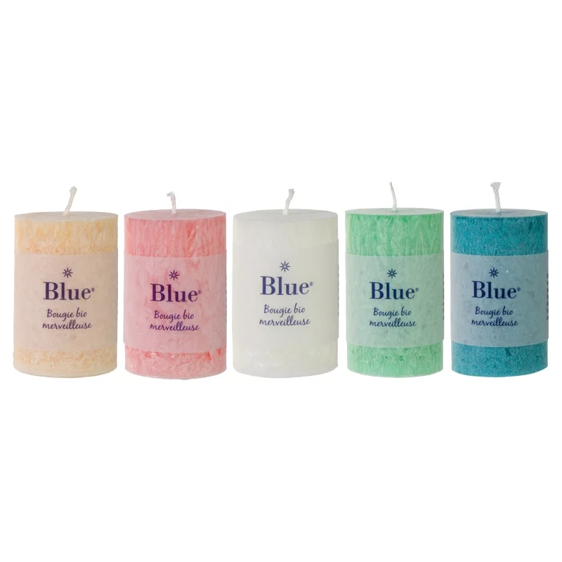 6 Bougies cylindriques couleurs boréales en stéarine BIO 56 x 80 mm - Blue