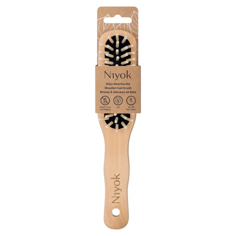 Längliche Haarbürste mit Holznoppen - Niyok