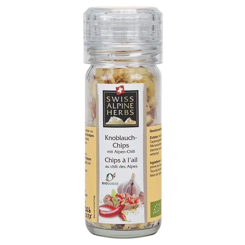 Knoblauch & Alpen-Chili Chips BIO - 40g - Swiss Alpine Herbs