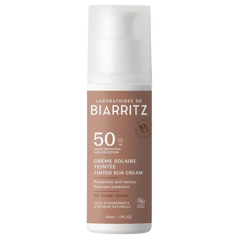 Crème solaire visage teintée dorée BIO IP 50 - 50ml - Laboratoires de Biarritz